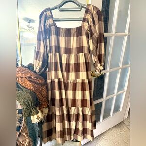 Plaid Brown and Cream Women's Dress